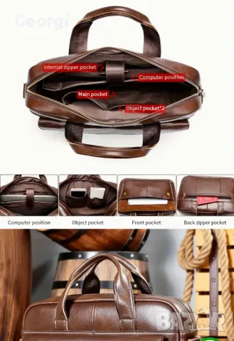 Елегантно/Ежедневна, Бизнес мъжка чанта (куфарче за лаптоп 15”) Естествена кожа!, снимка 9 - Чанти - 49280799