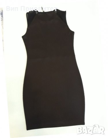 Мини черна рокля къса , елегантна, секси, без ръкав, с прозрачен елемент отпред и на раменете, ефект