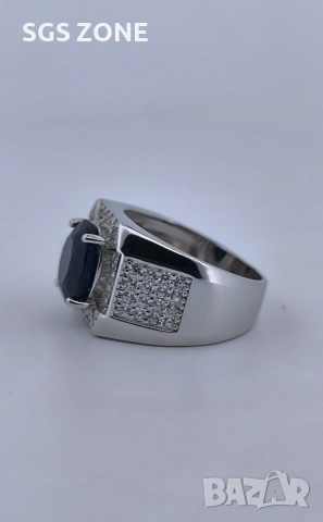 Мъжки сребърен пръстен със сапфир, снимка 6 - Пръстени - 53366820