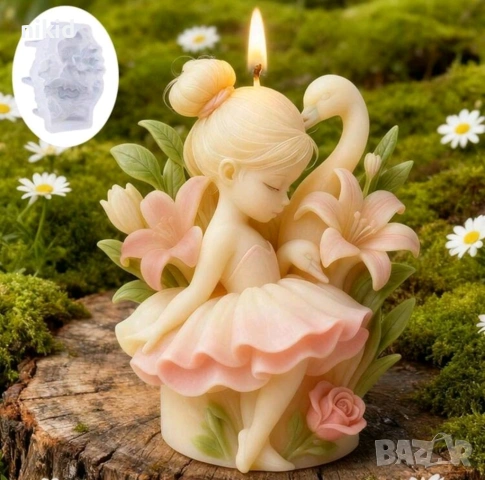 Момиче момиченце балерина лебед и цветя дълбок силиконов молд форма фондан шоколад гипс смола свещ , снимка 4 - Форми - 53567027