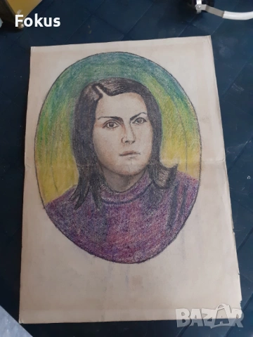 Стара майсторска рисунка с пастели - картина портрет жена