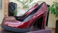 Елегантни дамски обувки на ток - лачени, бордо., снимка 1 - Дамски елегантни обувки - 36900266
