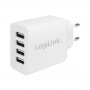 Адаптер USB Charger 4x, 4.8A, white, Logilink SS300959, снимка 1 - Друга електроника - 39152870