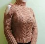 Дамски пуловер с голи рамене в цвят кафяв Рр S, снимка 3