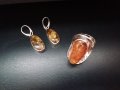 Дизайнерски сребърен комплект  с естествен кехлибар/обеци и пръстен/, снимка 5