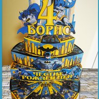 Картонена торта Батман,покани за рожден ден,банери за стена,свирки и др., снимка 2 - Други - 39463099