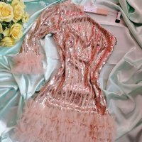 Коктейлна къса рокля с пайети и тюл, снимка 1 - Рокли - 39939385