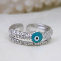 Отворен пръстен двойна халка *Синьо око*, снимка 1 - Пръстени - 39791303