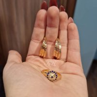 обеци и пръстен от медицинска стомана с 18к златно покритие , снимка 1 - Пръстени - 43869845
