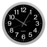Стенен часовник на батерия АА. сребристо черен 30см. , снимка 2 - Стенни часовници - 38574651