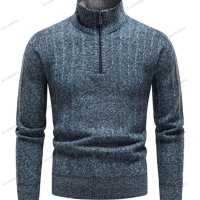 Мъжки ежедневен пуловер с V-образно деколте и цип със стояща яка, 3цвята - 023, снимка 3 - Пуловери - 43148208