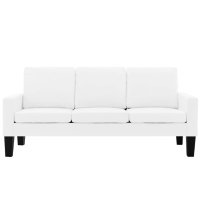 Комплект мека мебел, 3 части, бял, изкуствена кожа, снимка 3 - Дивани и мека мебел - 40304925