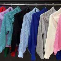 Дамски къс пуловер с яка 5 цвята, снимка 1 - Блузи с дълъг ръкав и пуловери - 43156137
