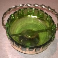 АНТИКА-бонбониера-зелено стъкло/мед месинг-18х18см, снимка 9 - Антикварни и старинни предмети - 26705978