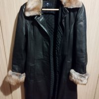Черно кожено подплатено яке-палто от лицева кожа, снимка 1 - Палта, манта - 39341818