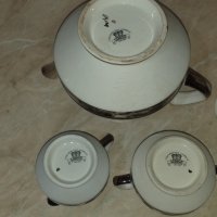 Английски порцелан сет за чай със сребърен кант, снимка 4 - Антикварни и старинни предмети - 43504569