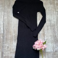 Черна класическа нова елегантна ежедневна еластична рокля рипс рипсена, снимка 5 - Рокли - 43379453