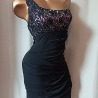М Черна рокля на бюста с дантела с пайети , снимка 8 - Рокли - 37753933