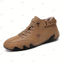 Мъжки ежедневни обувки с връзки от изкуствена кожа с топла подплата, 6цвята - 023, снимка 2 - Мъжки боти - 43090919