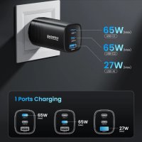 Бързо зарядно GaN USB, USB Type C зарядно ASOMETECH 65W PD, 45W PPS QC3.0., снимка 6 - Оригинални зарядни - 43409104