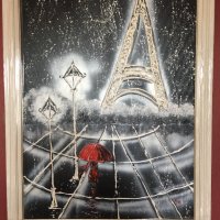 Картина за подарък. Абстрактна картина с маслени бои ”Разходка в Париж”, снимка 1 - Картини - 43289727