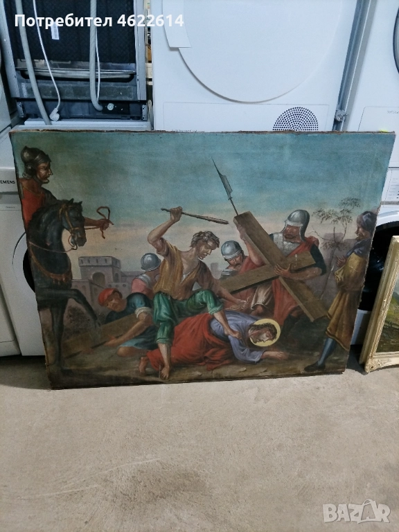 МНОГО СТАРА КАРТИНА РАЗПЪВАНЕТО НА ИСУС. , снимка 1