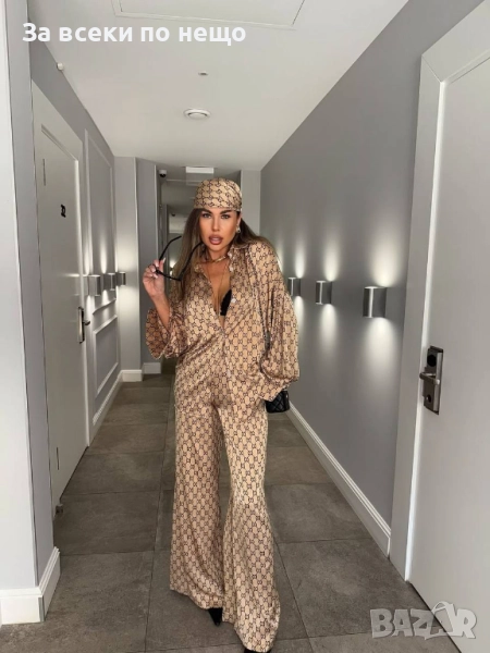 Gucci Дамски Бежов Сатенен Комплект Гучи Код A944, снимка 1