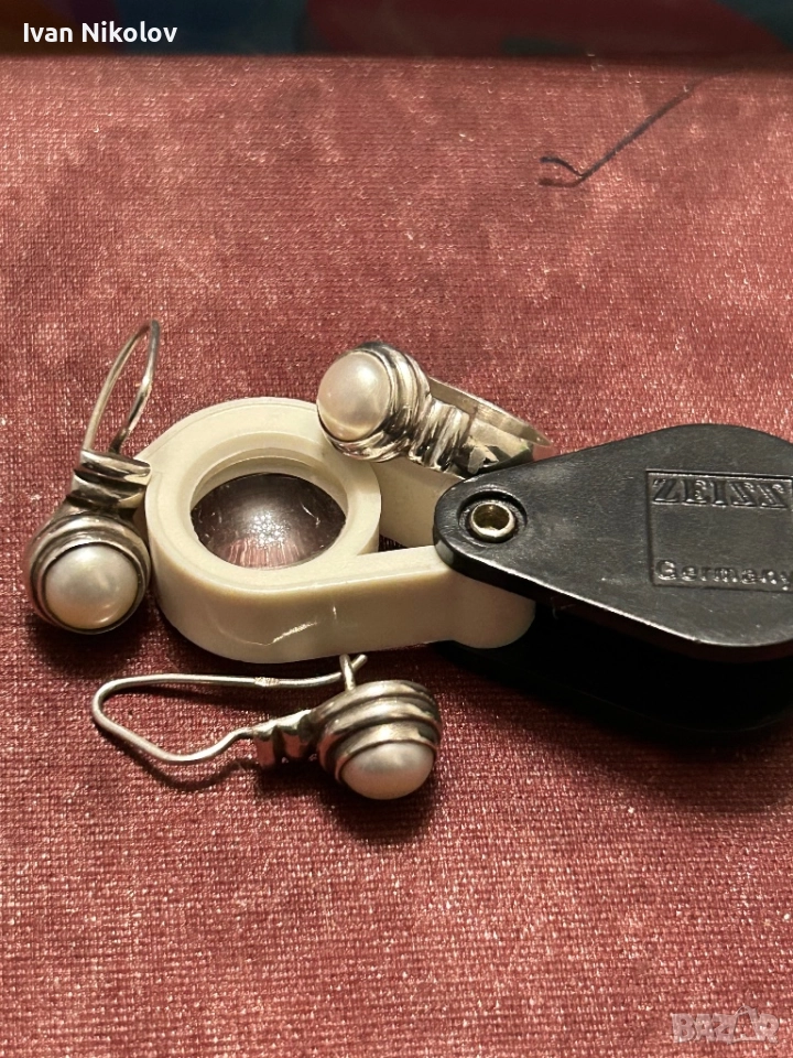 Дамски сребърен комплект с естествени перли, снимка 1