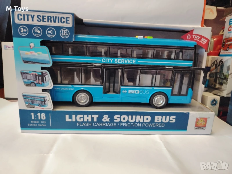 Двуетажен градски автобус с музика и светлини – 1:16 City Service ✨🚌, снимка 1