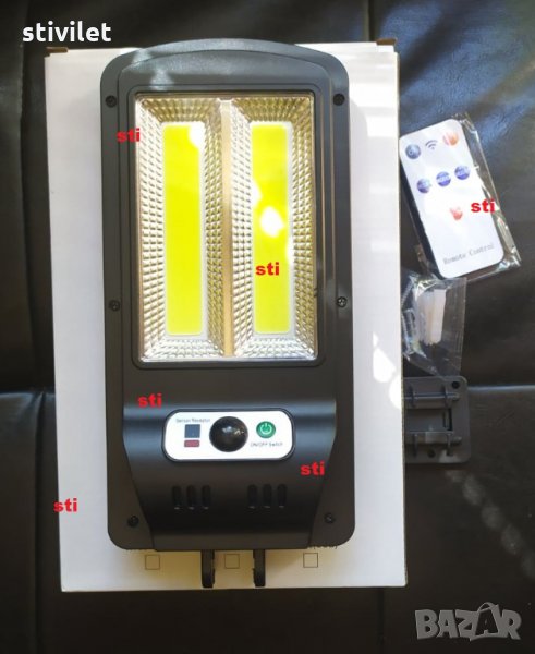 LED соларно осветление , силно  осветяване + сензор движение + дистанционно 4 режима + стойка ново., снимка 1