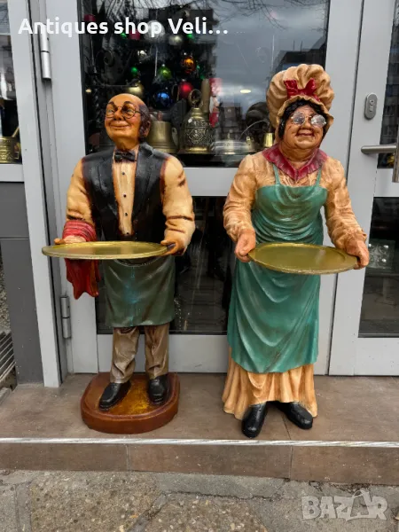 Големи ретро статуетки на сервитьор и готвачка за ресторанти и барове №6242 , снимка 1