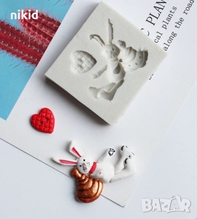 Подпряно зайче заек и копче силиконов молд форма декорация торта фондан украса, снимка 1