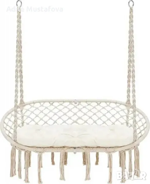 Двойна бежова градинска люлка за двама с възглавници, снимка 1