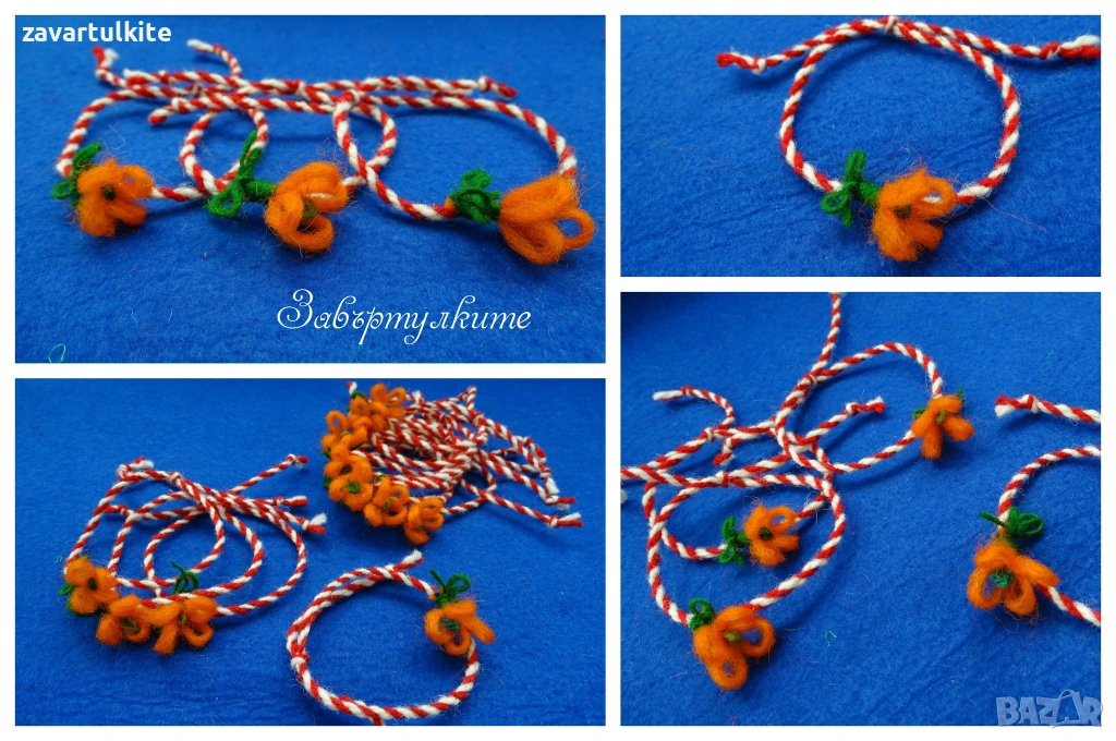 Вълнени мартеници гривни с минзухар, снимка 1