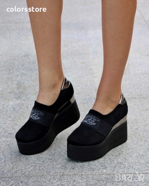 Обувки на платформа - черен велур - RK120 , снимка 1