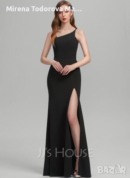 Абитуриентски рокли от креп колон с едно рамо с дължина до пода и с разцепена предна част.EU 34 XXS,, снимка 1