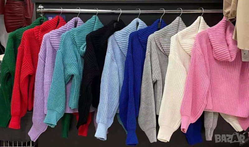 Дамски къс пуловер с яка 5 цвята, снимка 1