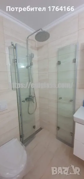 Стъклена сгъваема преграда за стационарна душ кабина тип хармоника, снимка 1