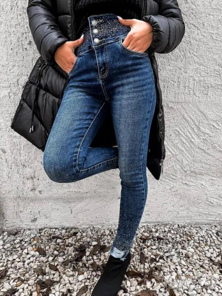 дънки с камъни висока талия , снимка 1