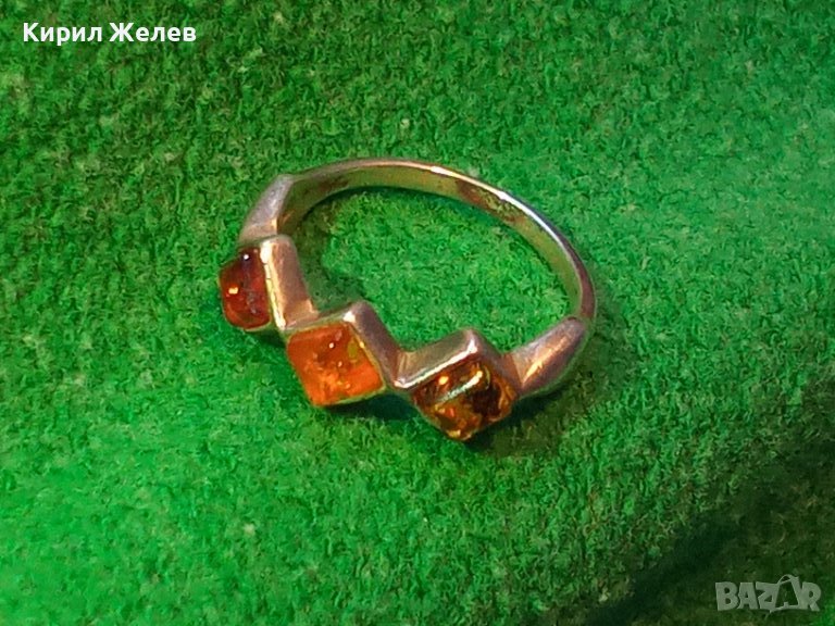 ЕЛЕГАНТЕН АРТ НУВО СРЕБЪРЕН ПРЪСТЕН СРЕБРО 925 с ТРИ ВИДА НАТУРАЛЕН БАЛТИЙСКИ КЕХЛИБАР 38588, снимка 1