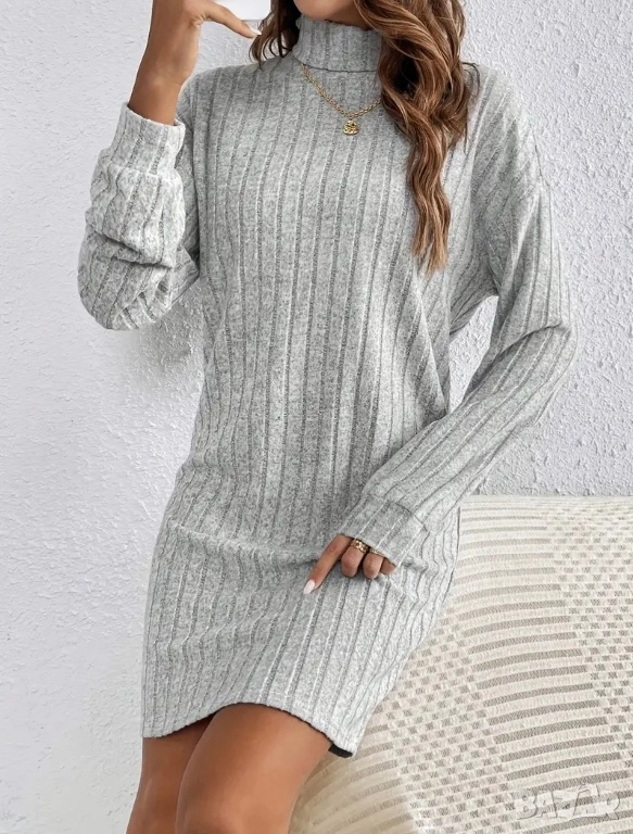 Сива рокля с поло, машинно плетиво, снимка 1