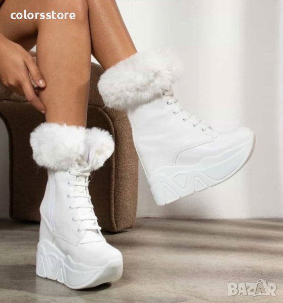 Боти на платформа - бяла кожа - BPH1, снимка 1