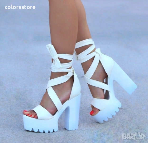 Сандали на ток - бяла кожа - 5090, снимка 1