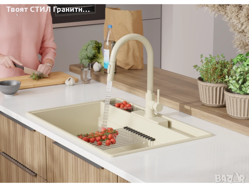 Бежава кухненска гранитна мивка Ню Йорк 80 Multispace 780 x 530 мм -22% Ново, снимка 1