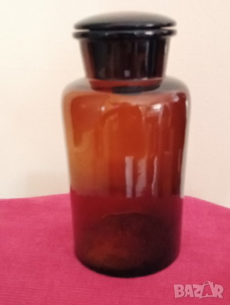 Стар аптекарски буркан, шише от цветно стъкло. , снимка 1