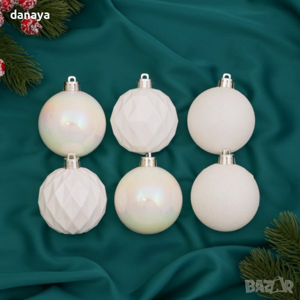 4287 Комплект коледни топки за елха Перли, 6 броя, снимка 1
