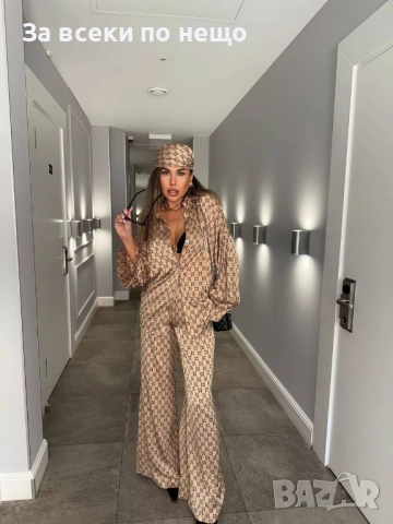 Gucci Дамски Бежов Сатенен Комплект Гучи Код A944, снимка 1