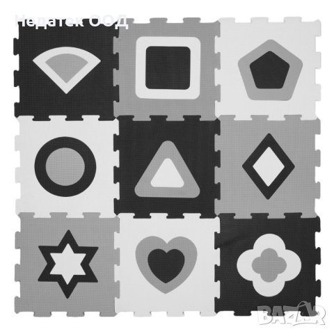 Пъзел за под с борд, Геометрични фигури, Черно/ бяло, 32x32 см, 9 части, снимка 2 - Други - 40479480