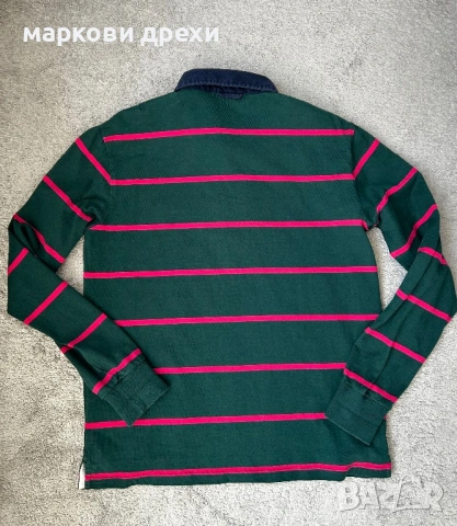 GANT fine knit lambswool striped rugby polo in green L, снимка 7 - Тениски - 53111826