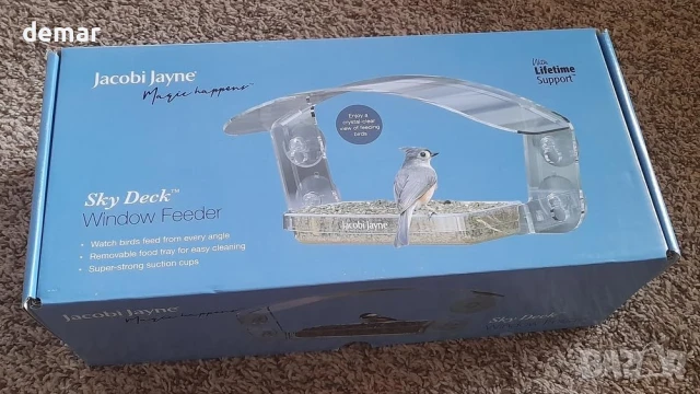 Прозрачна акрилна къщичка за птици с плъзгаща се тава - хранилка за прозорец Jacobi Jayne® Sky Deck™, снимка 9 - За птици - 50459267